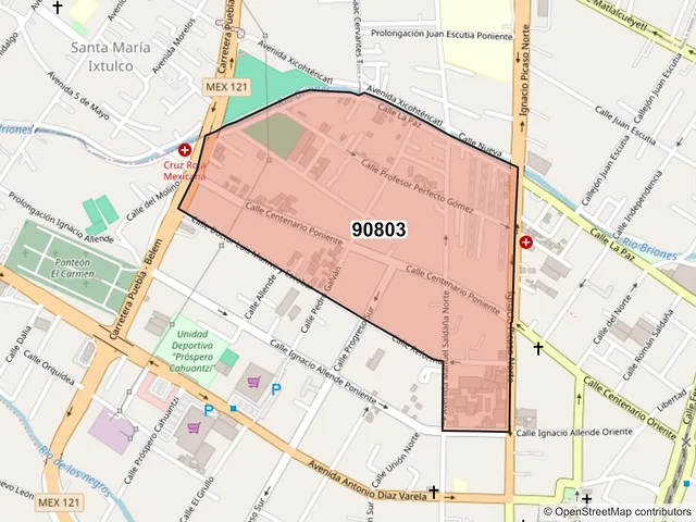 Mapa del código postal 90803, Chiautempan, Tlaxcala
