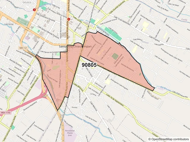 Mapa del código postal 90805, Chiautempan, Tlaxcala