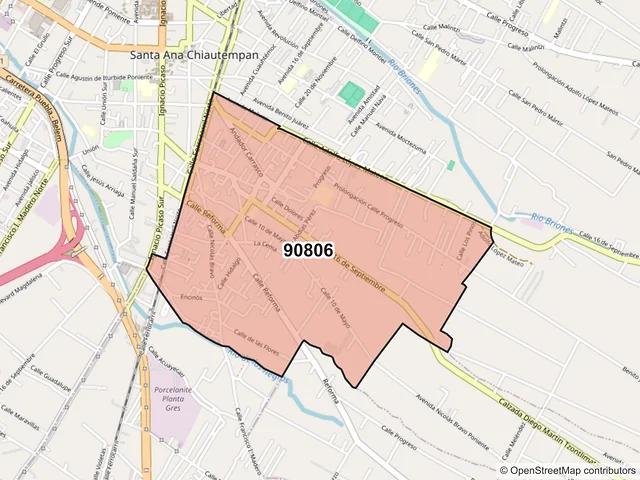 Mapa del código postal 90806, Chiautempan, Tlaxcala