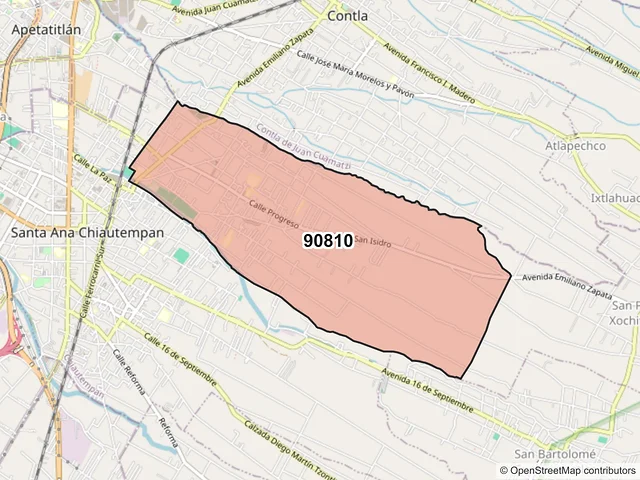 Mapa del código postal 90810, Chiautempan, Tlaxcala