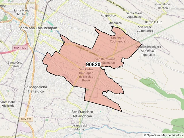Mapa del código postal 90820, Chiautempan, Tlaxcala