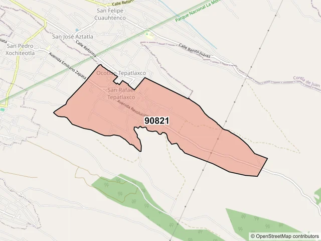 Mapa del código postal 90821, Chiautempan, Tlaxcala