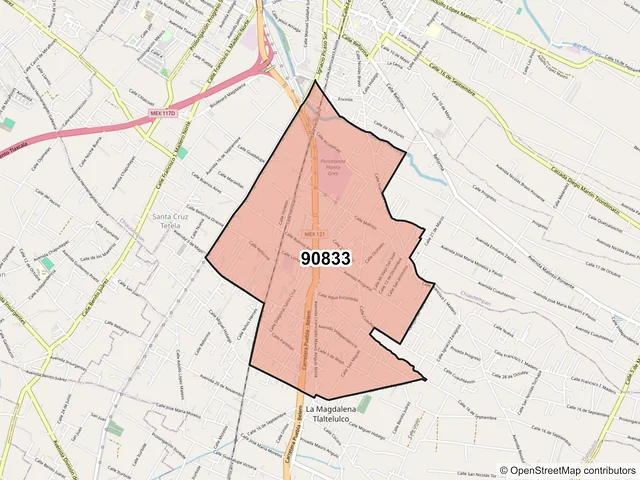 Mapa del código postal 90833, La Magdalena Tlaltelulco, Tlaxcala
