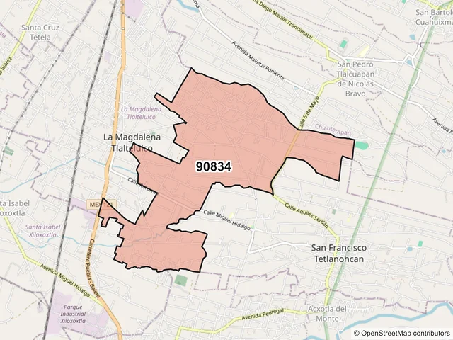 Mapa del código postal 90834, La Magdalena Tlaltelulco, Tlaxcala