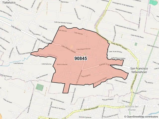 Mapa del código postal 90845, San Francisco Tetlanohcan, Tlaxcala