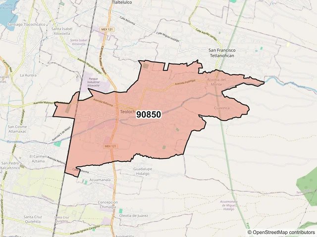 Mapa del código postal 90850, Teolocholco, Tlaxcala