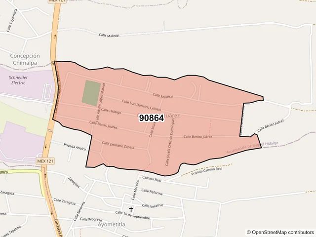 Mapa del código postal 90864, Acuamanala de Miguel Hidalgo, Tlaxcala
