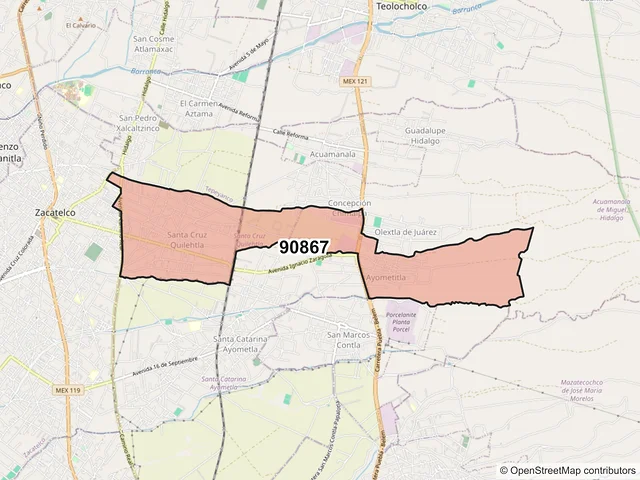 Mapa del código postal 90867, Santa Cruz Quilehtla, Tlaxcala