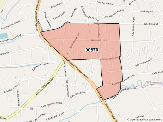 Mapa del código postal 90870, Mazatecochco de José María Morelos, Tlaxcala