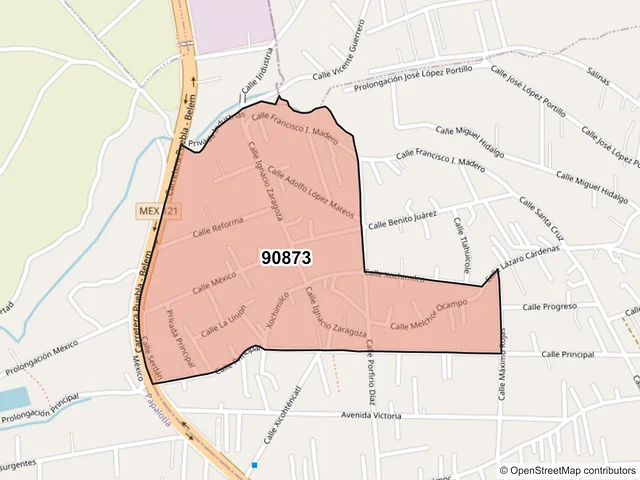 Mapa del código postal 90873, Mazatecochco de José María Morelos, Tlaxcala