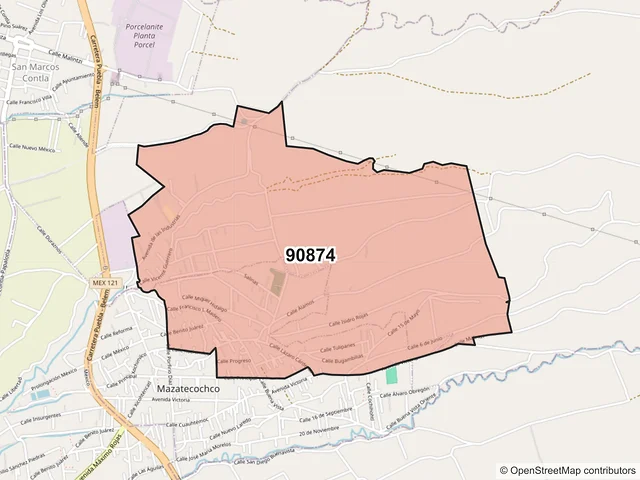 Mapa del código postal 90874, Mazatecochco de José María Morelos, Tlaxcala