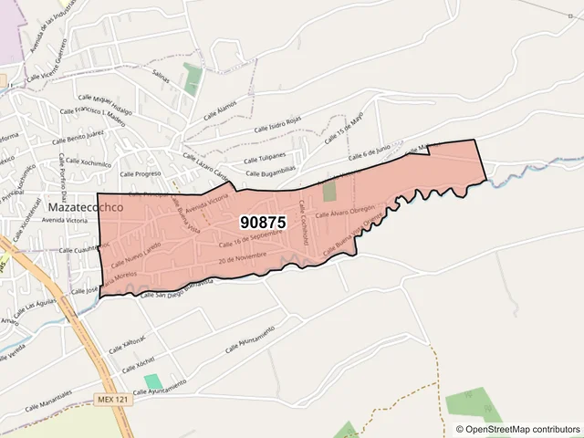 Mapa del código postal 90875, Mazatecochco de José María Morelos, Tlaxcala