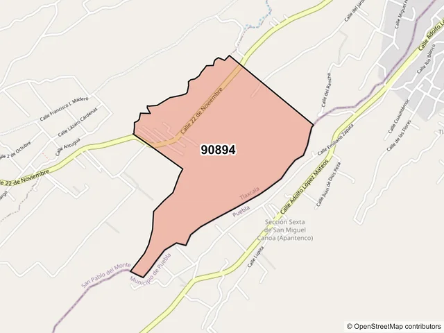 Mapa del código postal 90894, San Pablo del Monte, Tlaxcala