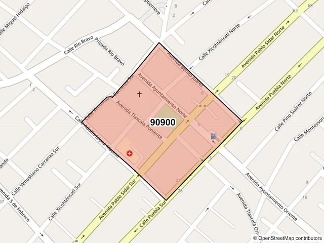 Mapa del código postal 90900, San Pablo del Monte, Tlaxcala