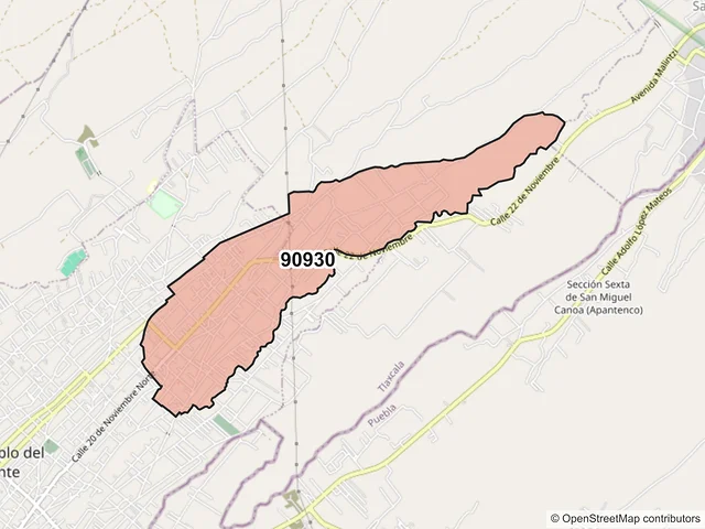 Mapa del código postal 90930, San Pablo del Monte, Tlaxcala