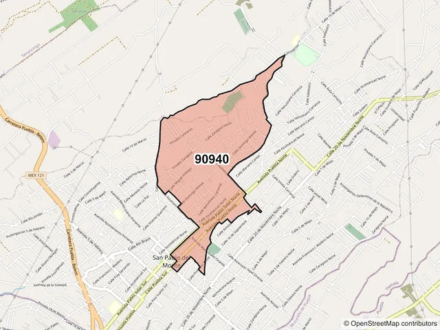 Mapa del código postal 90940, San Pablo del Monte, Tlaxcala