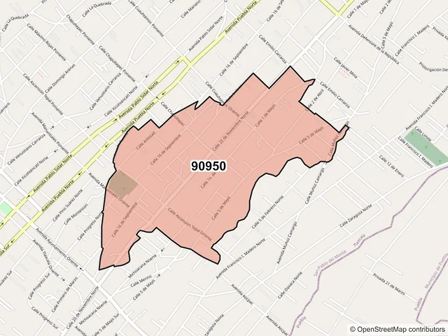 Mapa del código postal 90950, San Pablo del Monte, Tlaxcala