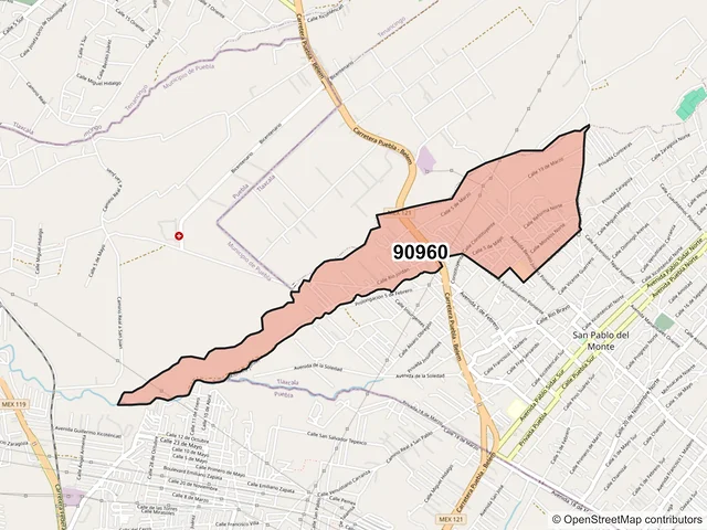 Mapa del código postal 90960, San Pablo del Monte, Tlaxcala