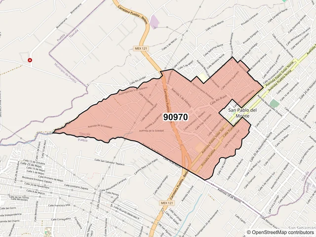 Mapa del código postal 90970, San Pablo del Monte, Tlaxcala