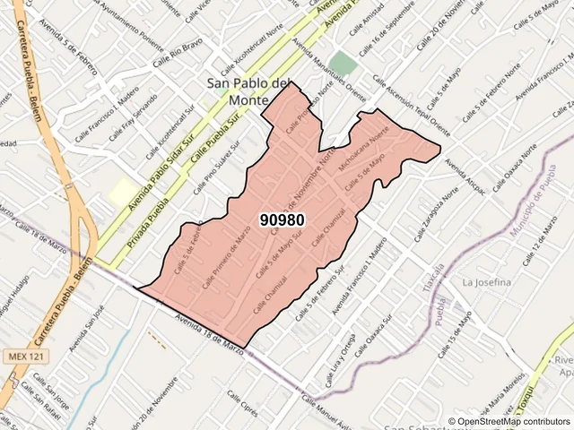 Mapa del código postal 90980, San Pablo del Monte, Tlaxcala