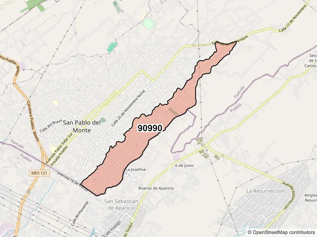 Mapa del código postal 90990, San Pablo del Monte, Tlaxcala