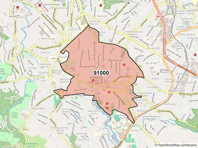 Mapa del código postal 91000, Xalapa, Veracruz de Ignacio de la Llave