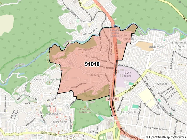 Mapa del código postal 91010, Xalapa, Veracruz de Ignacio de la Llave