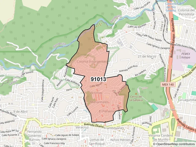 Mapa del código postal 91013, Xalapa, Veracruz de Ignacio de la Llave