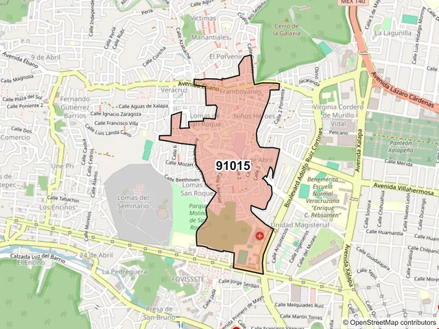 Mapa del código postal 91015, Xalapa, Veracruz de Ignacio de la Llave