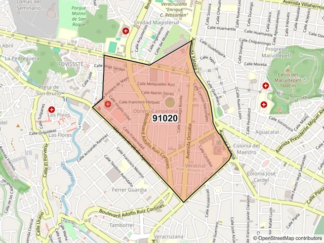Mapa del código postal 91020, Xalapa, Veracruz de Ignacio de la Llave