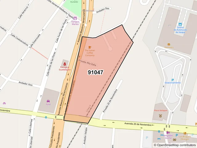 Mapa del código postal 91047, Xalapa, Veracruz de Ignacio de la Llave