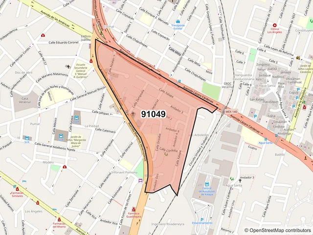Mapa del código postal 91049, Xalapa, Veracruz de Ignacio de la Llave