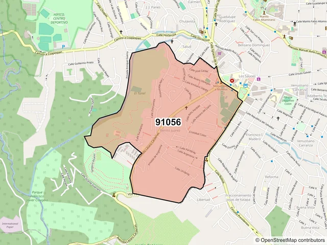 Mapa del código postal 91056, Xalapa, Veracruz de Ignacio de la Llave