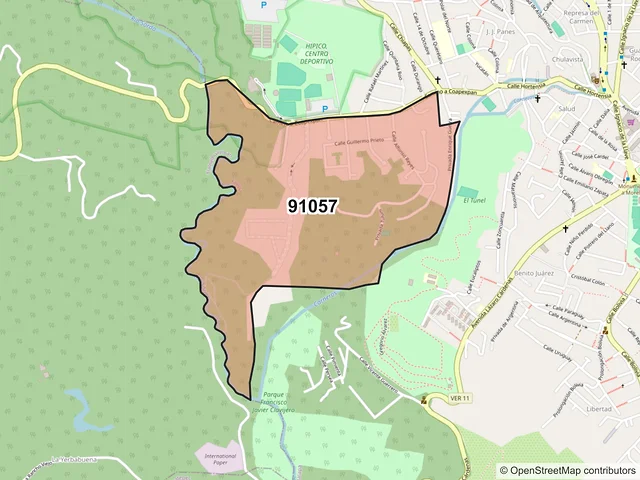 Mapa del código postal 91057, Xalapa, Veracruz de Ignacio de la Llave