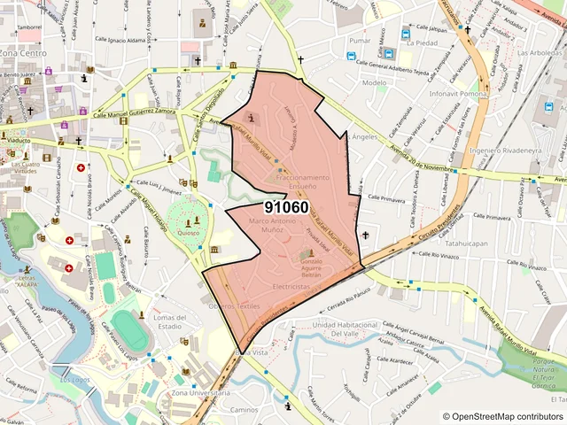 Mapa del código postal 91060, Xalapa, Veracruz de Ignacio de la Llave