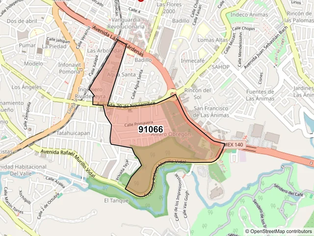 Mapa del código postal 91066, Xalapa, Veracruz de Ignacio de la Llave