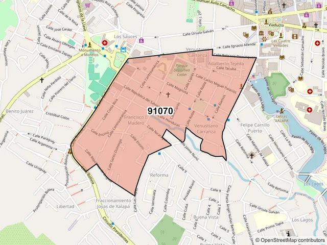 Mapa del código postal 91070, Xalapa, Veracruz de Ignacio de la Llave