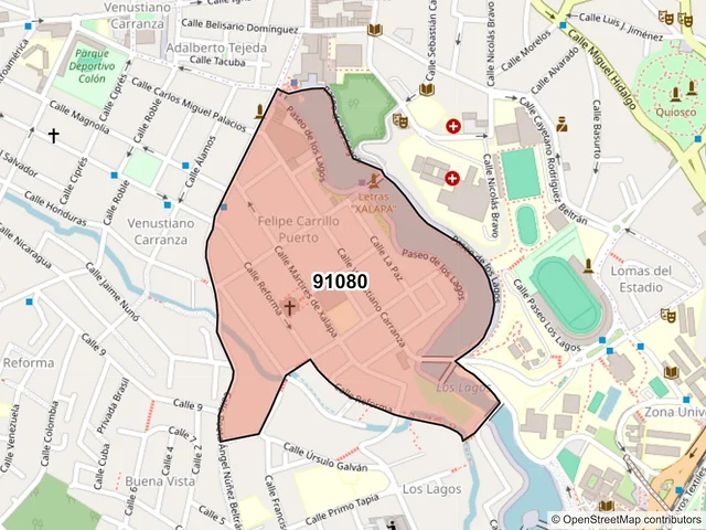 Mapa del código postal 91080, Xalapa, Veracruz de Ignacio de la Llave