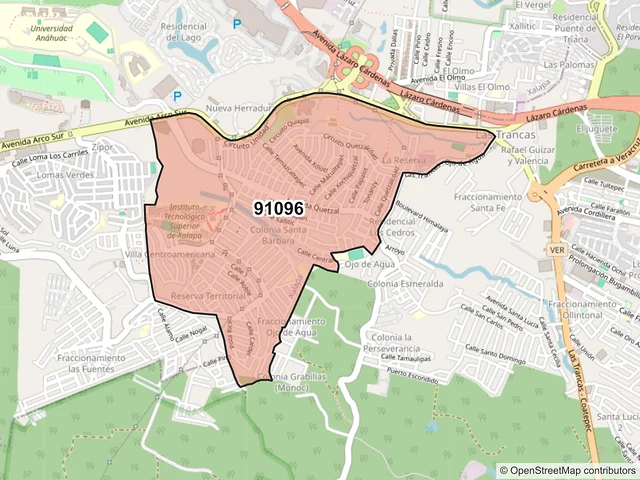 Mapa del código postal 91096, Xalapa, Veracruz de Ignacio de la Llave