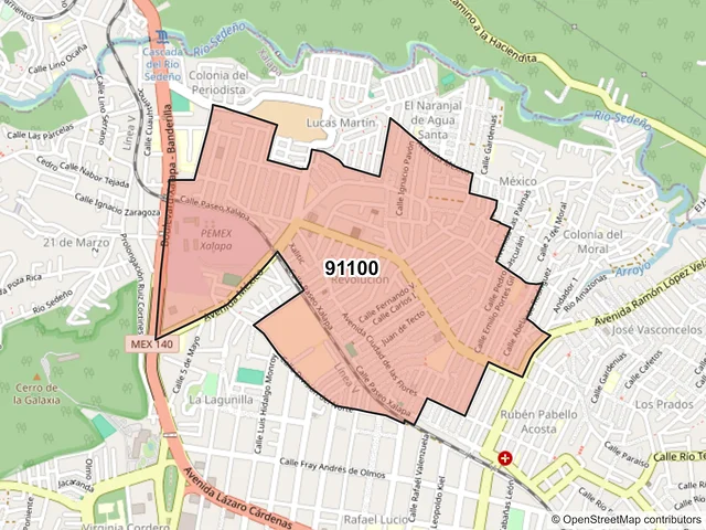 Mapa del código postal 91100, Xalapa, Veracruz de Ignacio de la Llave