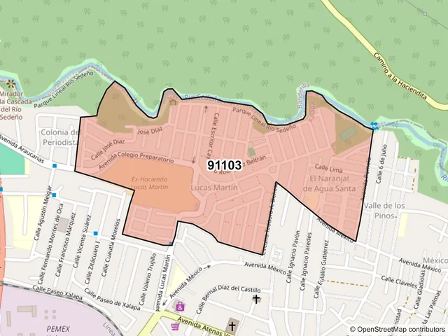 Mapa del código postal 91103, Xalapa, Veracruz de Ignacio de la Llave