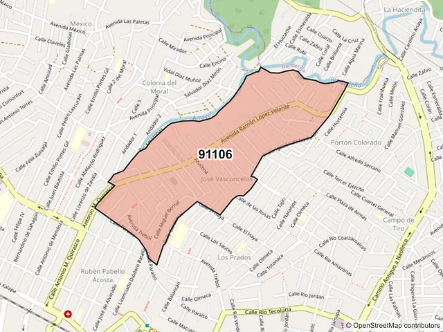 Mapa del código postal 91106, Xalapa, Veracruz de Ignacio de la Llave