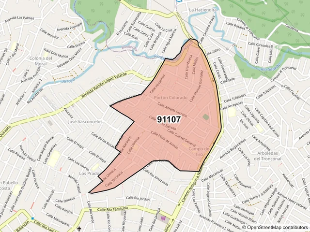 Mapa del código postal 91107, Xalapa, Veracruz de Ignacio de la Llave