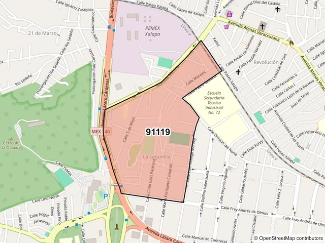 Mapa del código postal 91119, Xalapa, Veracruz de Ignacio de la Llave