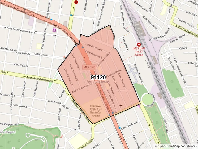 Mapa del código postal 91120, Xalapa, Veracruz de Ignacio de la Llave