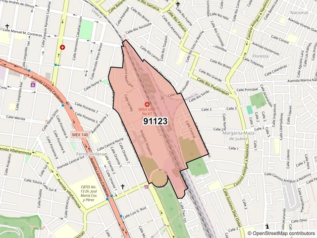 Mapa del código postal 91123, Xalapa, Veracruz de Ignacio de la Llave