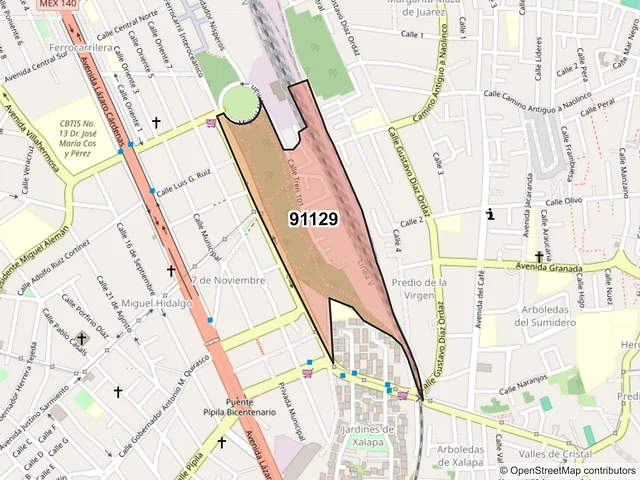 Mapa del código postal 91129, Xalapa, Veracruz de Ignacio de la Llave