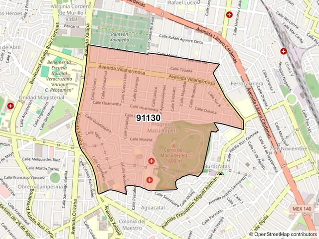 Mapa del código postal 91130, Xalapa, Veracruz de Ignacio de la Llave
