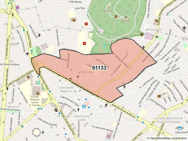 Mapa del código postal 91133, Xalapa, Veracruz de Ignacio de la Llave