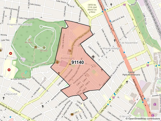 Mapa del código postal 91140, Xalapa, Veracruz de Ignacio de la Llave